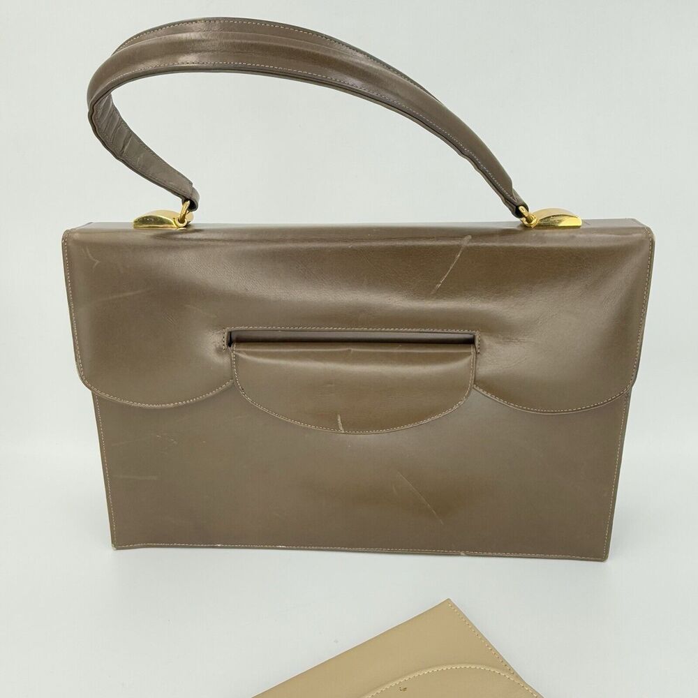 Vintage 1950s Dafar Brown Leather Handbag Purse - Picture 2 of 15